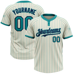 Maxcorners Custom Cream Teal Pinstripe Navy Two-Button Unisex Softball Jersey
 LM0609