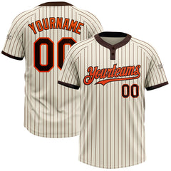Maxcorners Custom Cream Brown Pinstripe Orange Two-Button Unisex Softball Jersey
 LM0609