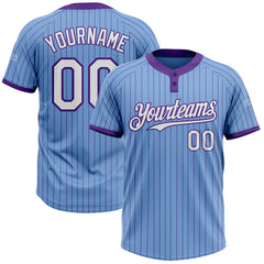 Maxcorners Custom Light Blue Purple Pinstripe White Two-Button Unisex Softball Jersey
 LM0609