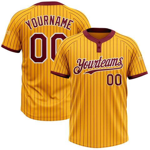 Maxcorners Custom Gold Crimson Pinstripe White Two-Button Unisex Softball Jersey LM0609