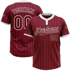 Maxcorners Custom Crimson White Pinstripe White Two-Button Unisex Softball Jersey LM0609