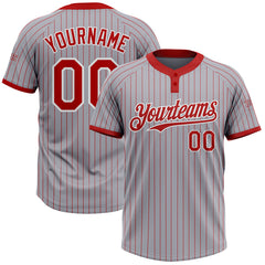 Maxcorners Custom Gray Red Pinstripe White Two-Button Unisex Softball Jersey LM0609