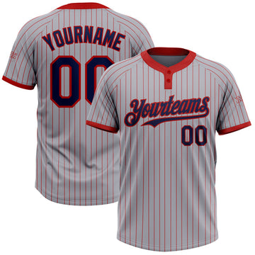 Maxcorners Custom Gray Red Pinstripe Navy Two-Button Unisex Softball Jerseys LM0609