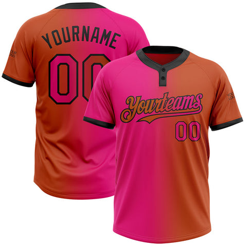 Maxcorners Custom Texas Orange Hot Pink-Black Gradient Fashion Two-Button Unisex Softball Jersey
 LM0609