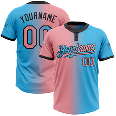 Maxcorners Custom Sky Blue Medium Pink-Black Gradient Fashion Two-Button Unisex Softball Jersey
 LM0609