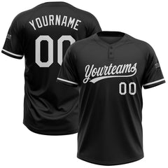 Maxcorners Custom Black White Two-Button Unisex Softball Jersey
 LM0609