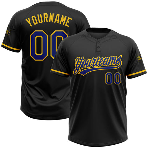 Maxcorners Custom Black Royal-Yellow Two-Button Unisex Softball Jersey
 LM0609