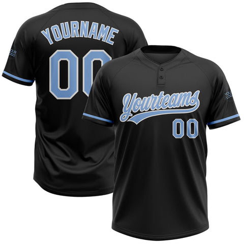 Maxcorners Custom Black Light Blue-White Two-Button Unisex Softball Jersey
 LM0609