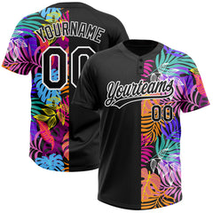Maxcorners Custom Black White 3D Pattern Hawaii Tropical Palm Trees Two-Button Unisex Softball Jersey
 LM0609