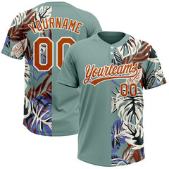 Maxcorners Custom Teal Texas Orange-White 3D Pattern Hawaii Tropical Palm Leaves Two-Button Unisex Softball Jersey
 LM0609