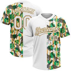 Maxcorners Custom White Old Gold 3D Pattern Zebras And Giraffes Two-Button Unisex Softball Jersey
 LM0609