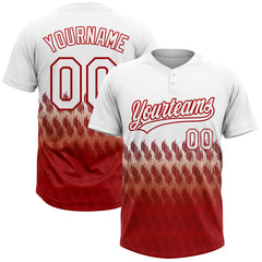 Maxcorners Custom White Red 3D Pattern Lines Two-Button Unisex Softball Jersey
 LM0609