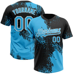 Maxcorners Custom Sky Blue Black-White 3D Pattern Abstract Brush Stroke Two-Button Unisex Softball Jersey
 LM0609