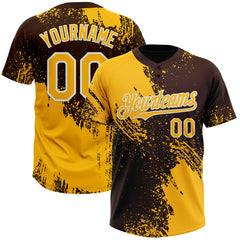 Maxcorners Custom Gold Brown-White 3D Pattern Abstract Brush Stroke Two-Button Unisex Softball Jersey
 LM0609
