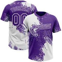 Maxcorners Custom White Purple 3D Pattern Abstract Brush Stroke Two-Button Unisex Softball Jersey LM0609