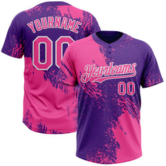 Maxcorners Custom Pink Purple-White 3D Pattern Abstract Brush Stroke Two-Button Unisex Softball Jersey
 LM0609