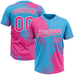 Maxcorners Custom Pink Sky Blue-White 3D Pattern Abstract Brush Stroke Two-Button Unisex Softball Jersey
 LM0609