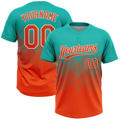 Maxcorners Custom Aqua Orange-White 3D Gradient Square Shape Two-Button Unisex Softball Jersey LM0609