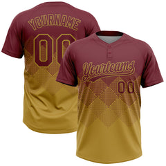 Maxcorners Custom Burgundy Old Gold 3D Gradient Square Shape Two-Button Unisex Softball Jersey
 LM0609