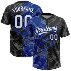 Maxcorners Custom Graffiti Pattern White Black-Royal 3D Scratch Two-Button Unisex Softball Jersey LM0609
