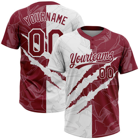 Maxcorners Custom Graffiti Pattern Crimson-White 3D Scratch Two-Button Unisex Softball Jersey LM0609