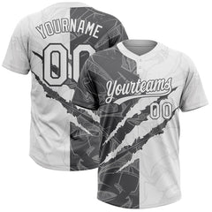 Maxcorners Custom Graffiti Pattern White-Steel Gray 3D Scratch Two-Button Unisex Softball Jersey LM0609