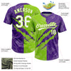Maxcorners Custom Graffiti Pattern White Purple-Neon Green 3D Scratch Two-Button Unisex Softball Jersey LM2605