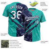 Maxcorners Custom Graffiti Pattern White Aqua-Navy 3D Scratch Two-Button Unisex Softball Jersey LM2605