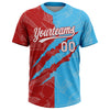 Maxcorners Custom Graffiti Pattern White Sky Blue-Red 3D Scratch Two-Button Unisex Softball Jersey LM2605