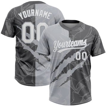 Maxcorners Custom Graffiti Pattern White Steel Gray-Gray 3D Scratch Two-Button Unisex Softball Jersey LM2605