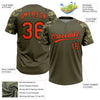 Maxcorners Custom Olive Orange-Black Salute To Service Camo Raglan Sleeves Two-Button Unisex Softball Jersey LM2605