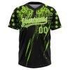 Maxcorners Custom Black Neon Green-White Distressed Scratch Brush Stroke Star Raglan Sleeves Two-Button Unisex Softball Jersey LM2605