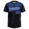Maxcorners Custom Black Thunder Blue-White Distressed Scratch Brush Stroke Star Raglan Sleeves Two-Button Unisex Softball Jersey LM2605