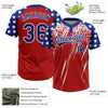 Maxcorners Custom Red Royal-White Distressed Scratch Brush Stroke Star Raglan Sleeves Two-Button Unisex Softball Jersey LM2605