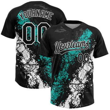 Maxcorners Custom Black Aqua-White Dripping Splatter Cracked Texture Two-Button Unisex Softball Jersey LM2605