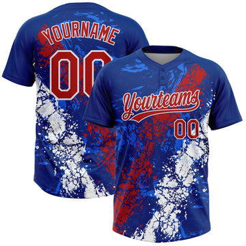 Maxcorners Custom Royal Red-White Dripping Splatter Cracked Texture Two-Button Unisex Softball Jersey LM2605