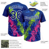 Maxcorners Custom Royal Neon Green Pink-White Dripping Splatter Cracked Texture Two-Button Unisex Softball Jersey LM2605