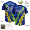 Maxcorners Custom Royal Neon Green Light Yellow-White Dripping Splatter Cracked Texture Two-Button Unisex Softball Jersey LM2605