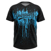 Maxcorners Custom Black Sky Blue Dripping Splatter Paint Two-Button Unisex Softball Jersey LM2605