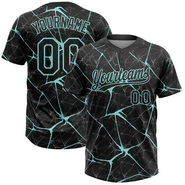 Maxcorners Custom Black Ice Blue Abstract Network Two-Button Unisex Softball Jersey LM2605