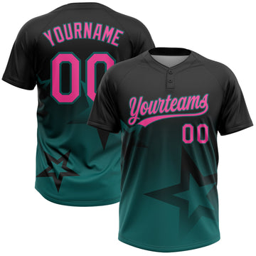 Maxcorners Custom Black Pink-Teal Gradient Style Twinkle Star Two-Button Unisex Softball Jersey LM2605