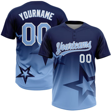 Maxcorners Custom Navy Light Blue-White Gradient Style Twinkle Star Two-Button Unisex Softball Jersey LM2605
