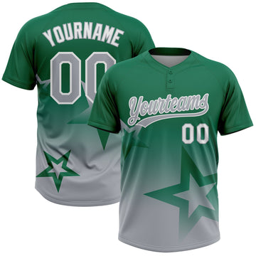 Maxcorners Custom Kelly Green Gray-White Gradient Style Twinkle Star Two-Button Unisex Softball Jersey LM2605