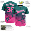 Maxcorners Custom Teal Pink-White Gradient Style Twinkle Star Two-Button Unisex Softball Jersey LM2605