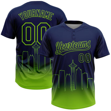 Maxcorners Custom Navy Neon Green Seattle City Edition Gradient Two-Button Unisex Softball Jersey LM2605