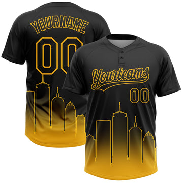 Maxcorners Custom Black Gold Boston City Edition Gradient Two-Button Unisex Softball Jersey LM2605