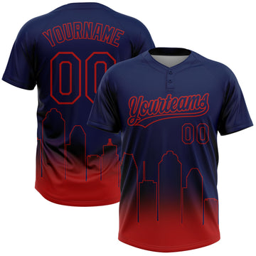 Maxcorners Custom Navy Red Houston City Edition Gradient Two-Button Unisex Softball Jersey LM2605
