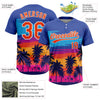 Maxcorners Custom Royal Orange-White Tropical Hawaii Palm Trees Two-Button Unisex Softball Jersey LM2605