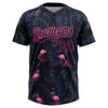 Maxcorners Custom Black Pink Tropical Hawaii Palm Leaves And Flamingo Two-Button Unisex Softball Jersey LM2605