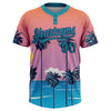 Maxcorners Custom Orange Teal-Navy Sun Beach Hawaii Palm Trees Two-Button Unisex Softball Jersey LM2605